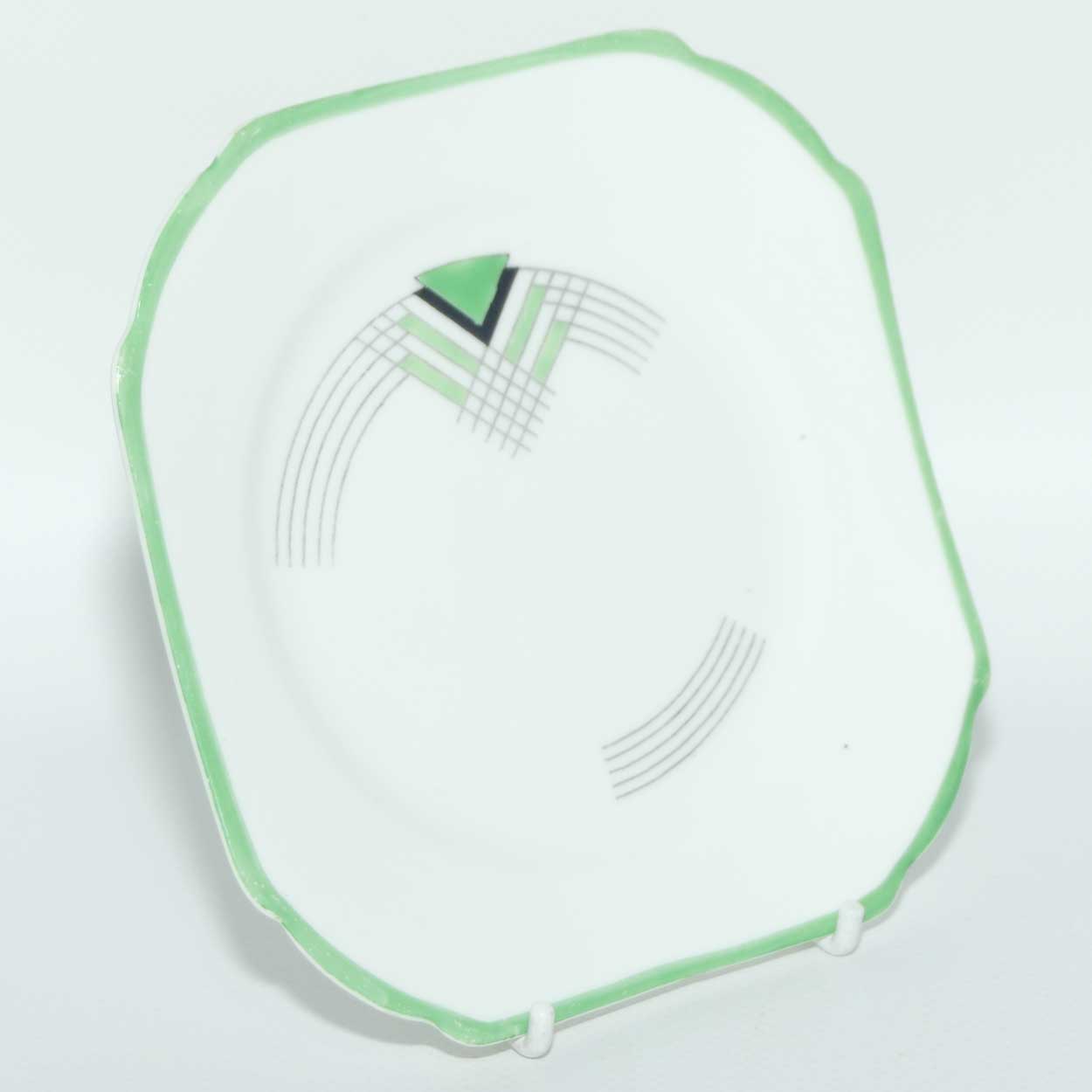 Shelley Regent shape Triangles and Lines pattern trio | Green trim | WS 0160/9 Ideal | Square plate