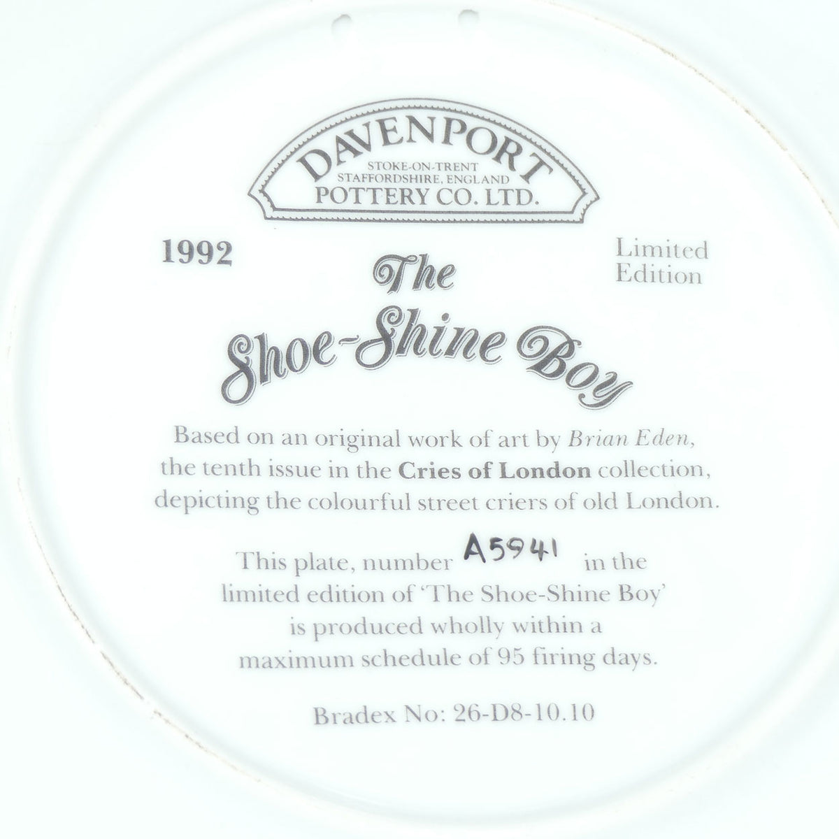 Bradex 26 D8 10.10 | Cries of London #10 plate | The Shoe Shine Boy