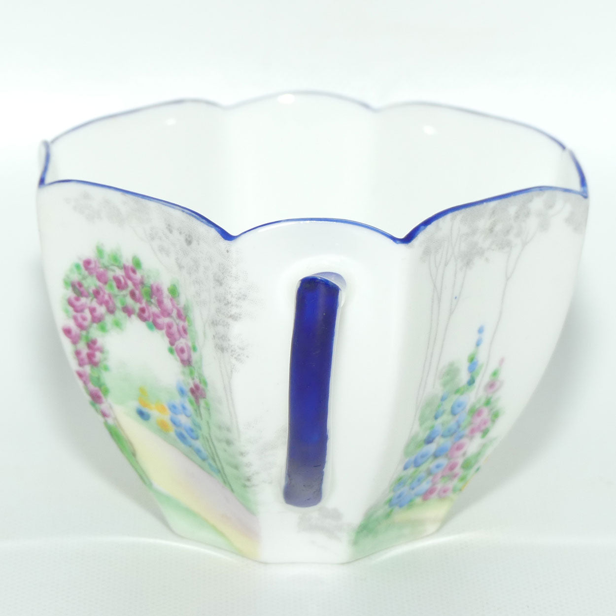 Shelley Queen Anne shape trio | Archway of Roses | Blue Trim | 11606