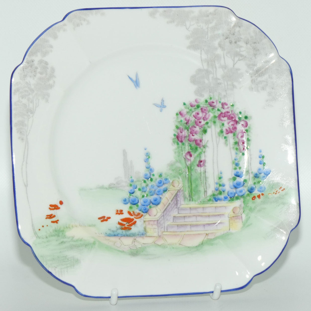 Shelley Queen Anne shape trio | Archway of Roses | Blue Trim | 11606