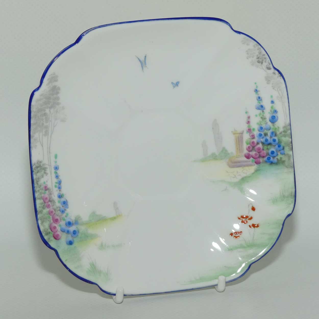 Shelley Queen Anne shape saucer | Archway of Roses | Blue Trim | 11606