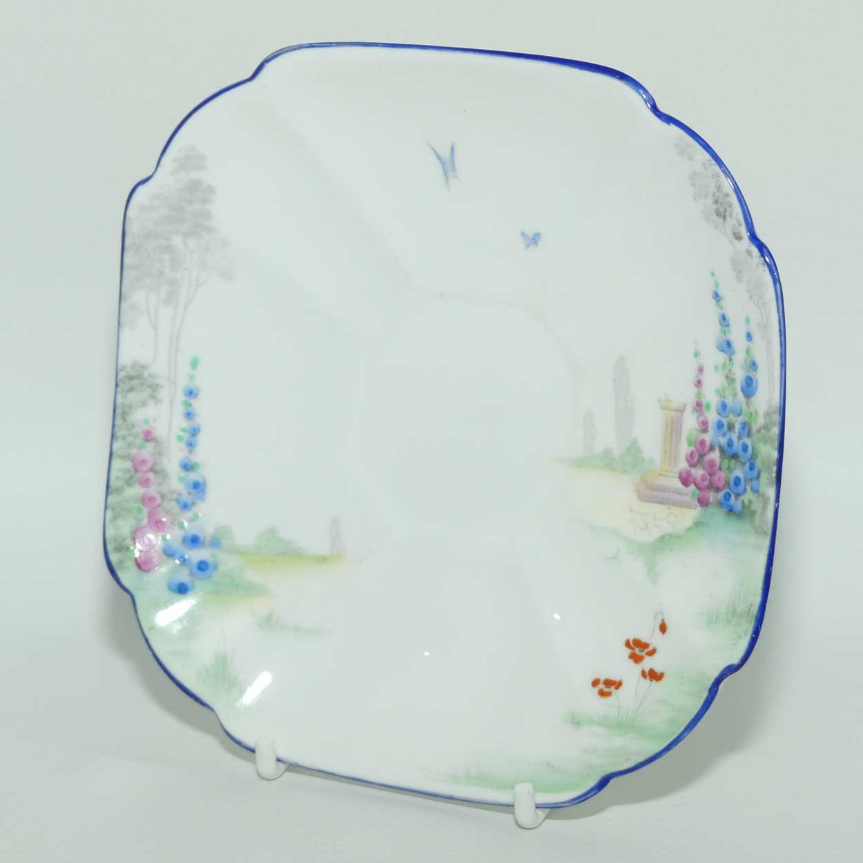 Shelley Queen Anne shape saucer | Archway of Roses | Blue Trim | 11606