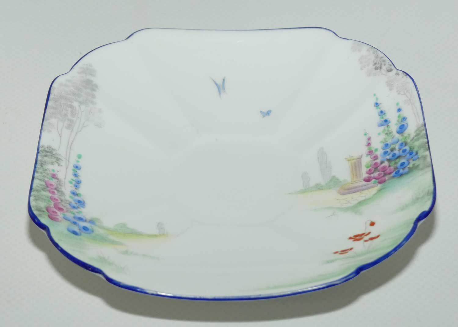 Shelley Queen Anne shape saucer | Archway of Roses | Blue Trim | 11606