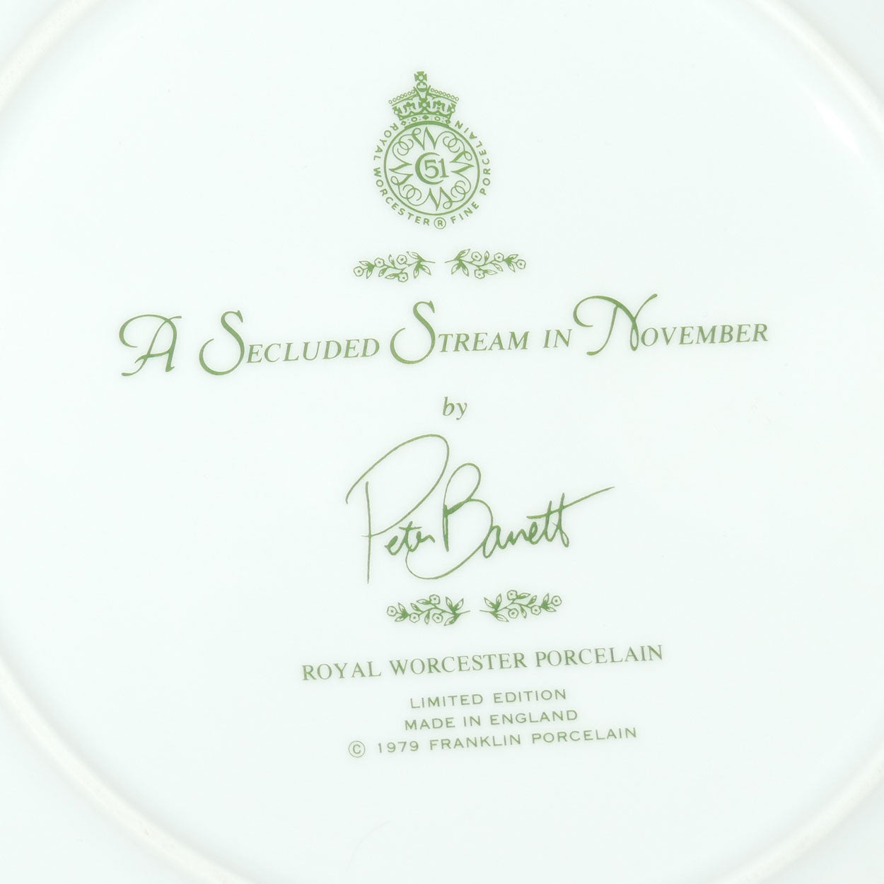 Royal Worcester for Franklin Porcelain | Peter Barnett | Months series | plate #11 | A Secluded Stream in November