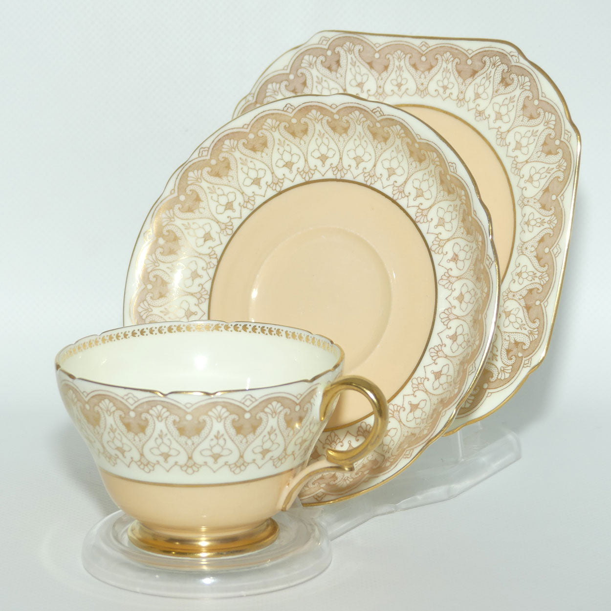 Shelley Henley shape Salmon Pink and Patterned Gilt trio | 12839/2