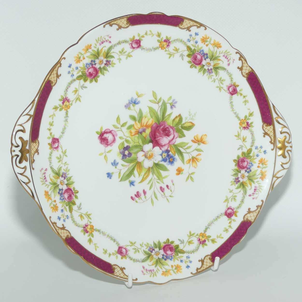 Shelley Gainsborough shape Dubarry pattern cake plate | 13395 | Rich Crimson with Gilt Trim