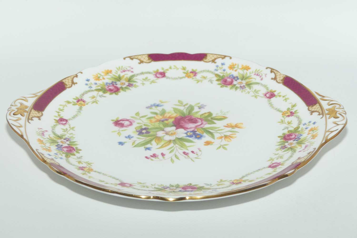Shelley Gainsborough shape Dubarry pattern cake plate | 13395 | Rich Crimson with Gilt Trim