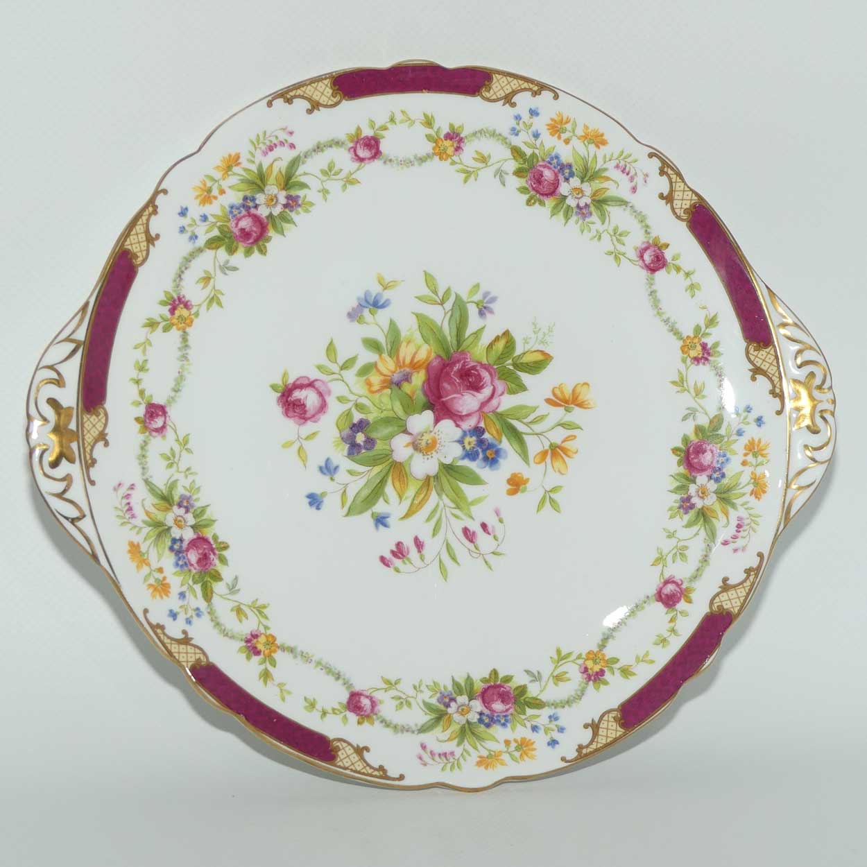 Shelley Gainsborough shape Dubarry pattern cake plate | 13395 | Rich Crimson with Gilt Trim