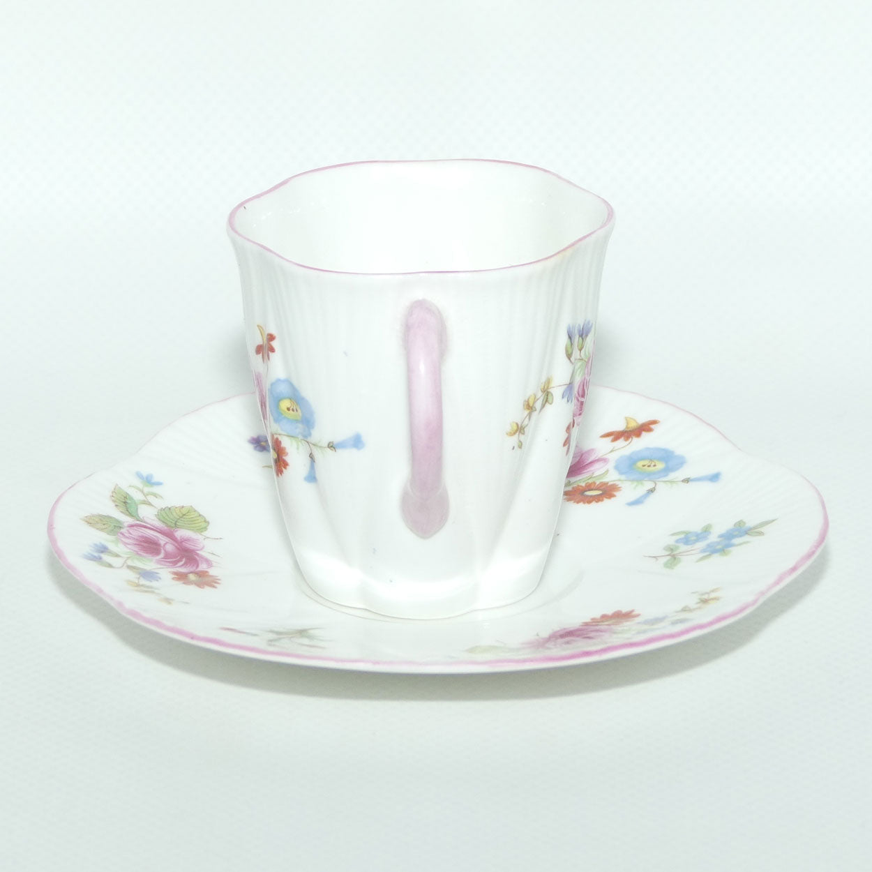Shelley Dainty shape Rose and Red Daisy coffee duo | Pink trim | 13425