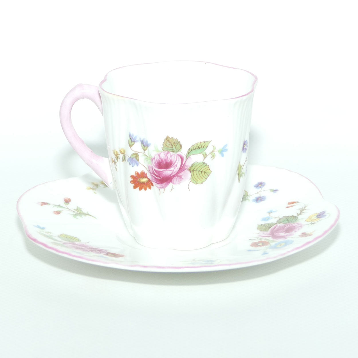 Shelley Dainty shape Rose and Red Daisy coffee duo | Pink trim | 13425