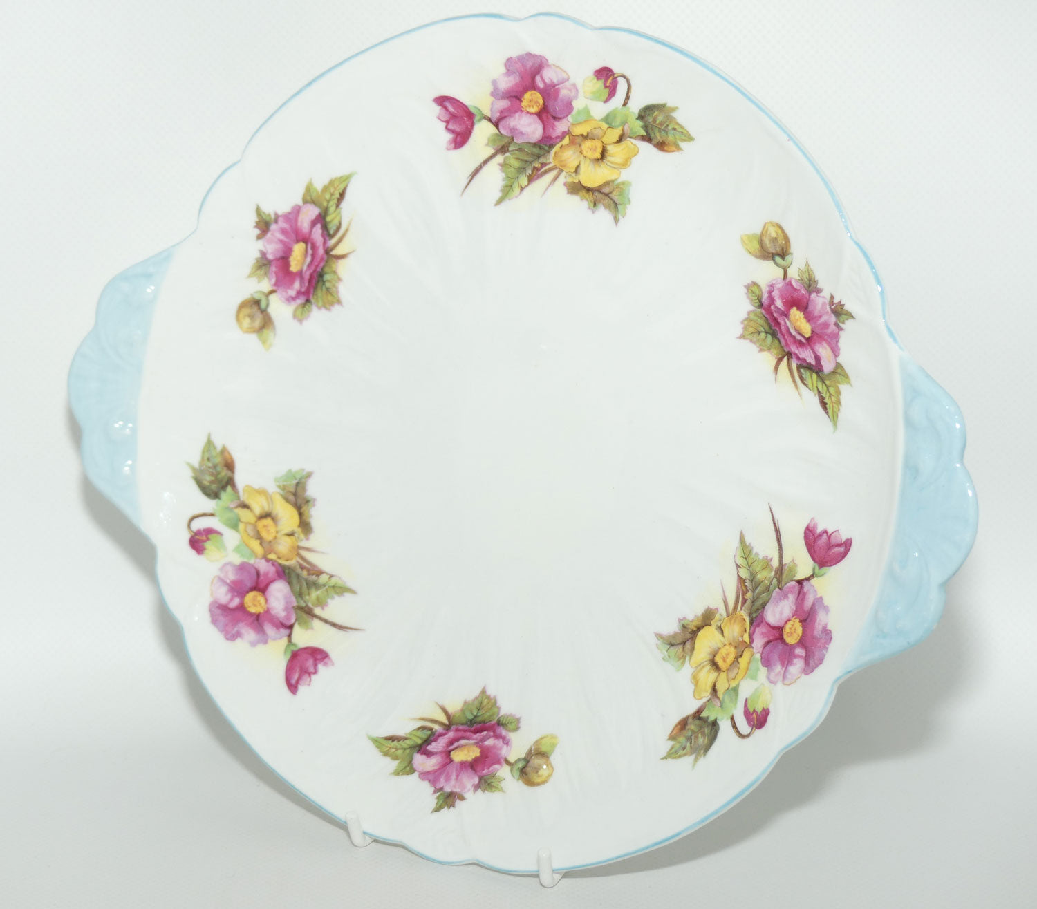 Shelley Oleander shape Begonia pattern tab handle cake plate | 13427