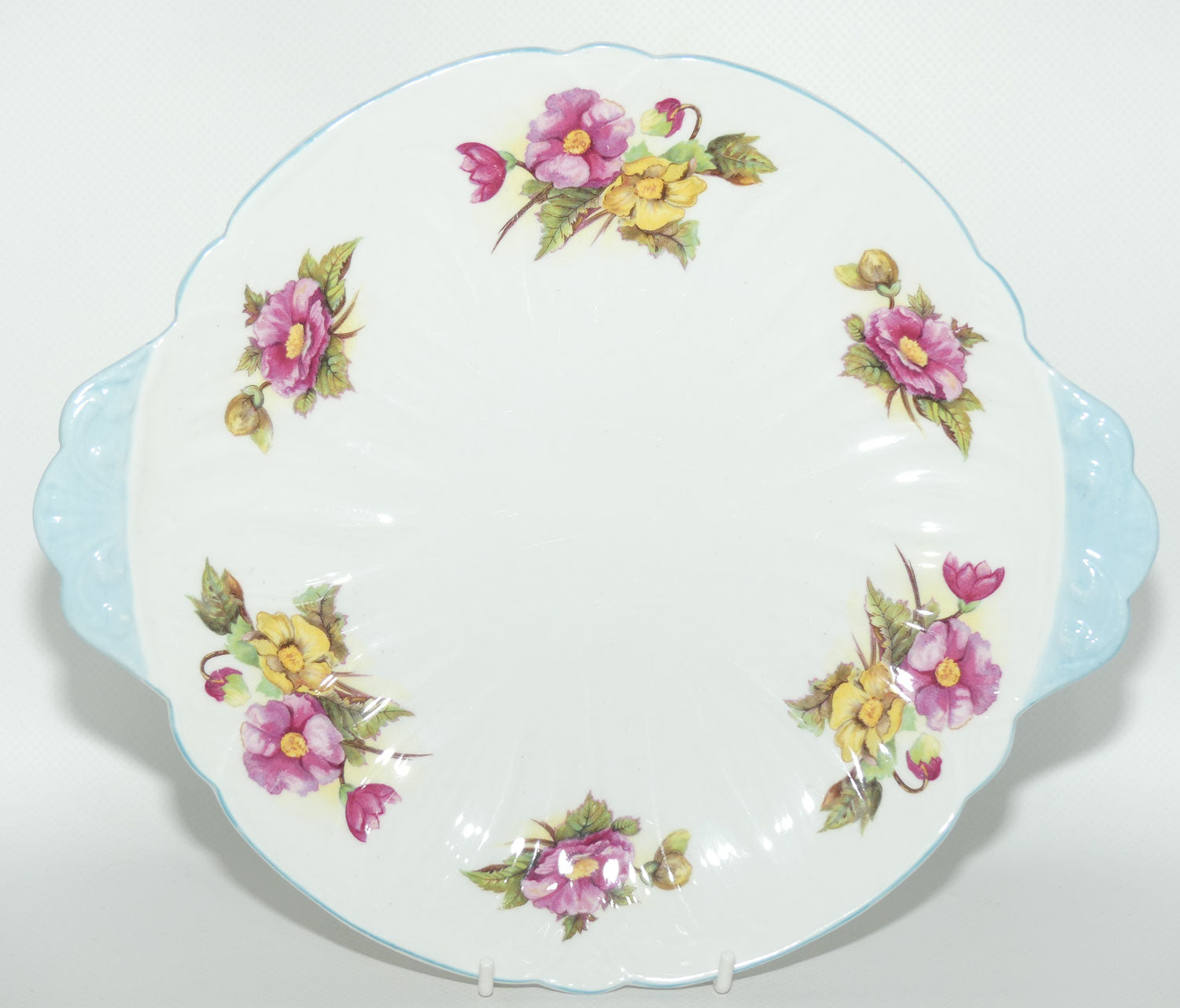 Shelley Oleander shape Begonia pattern tab handle cake plate | 13427