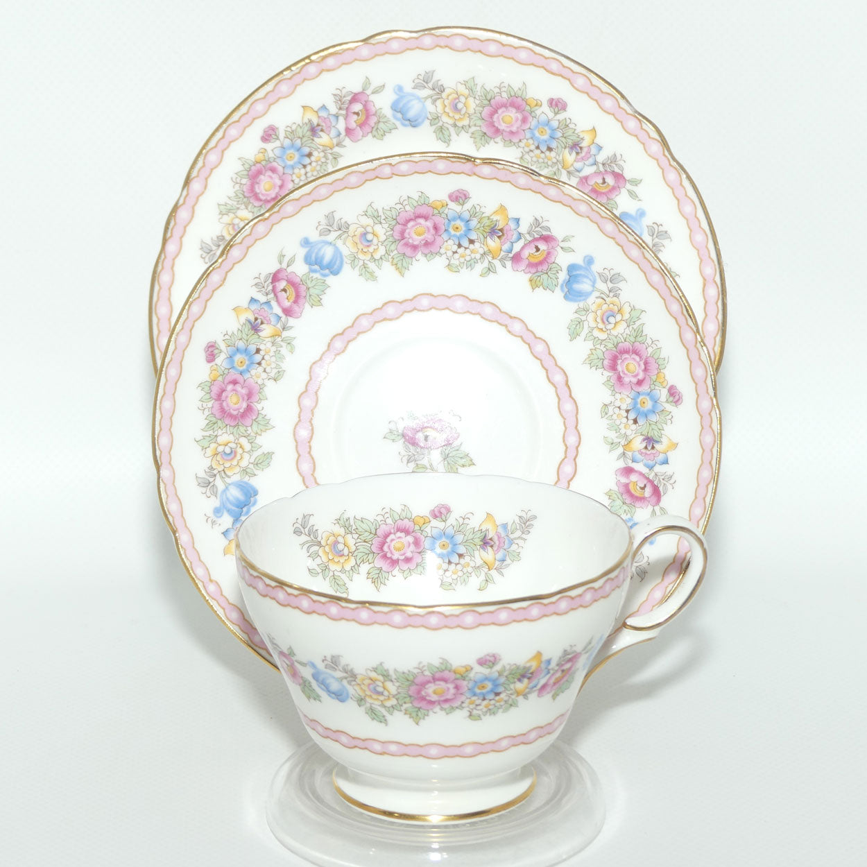 Shelley Henley shape Pompadour pattern with Gilt trim trio | 13516