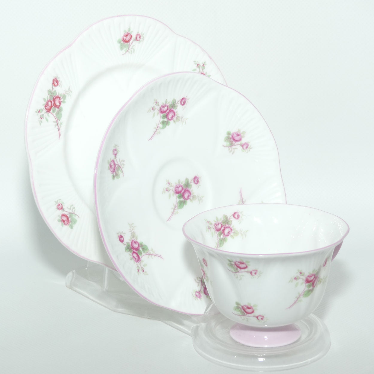 Shelley Footed Dainty shape Bridal Rose pattern trio | 13545