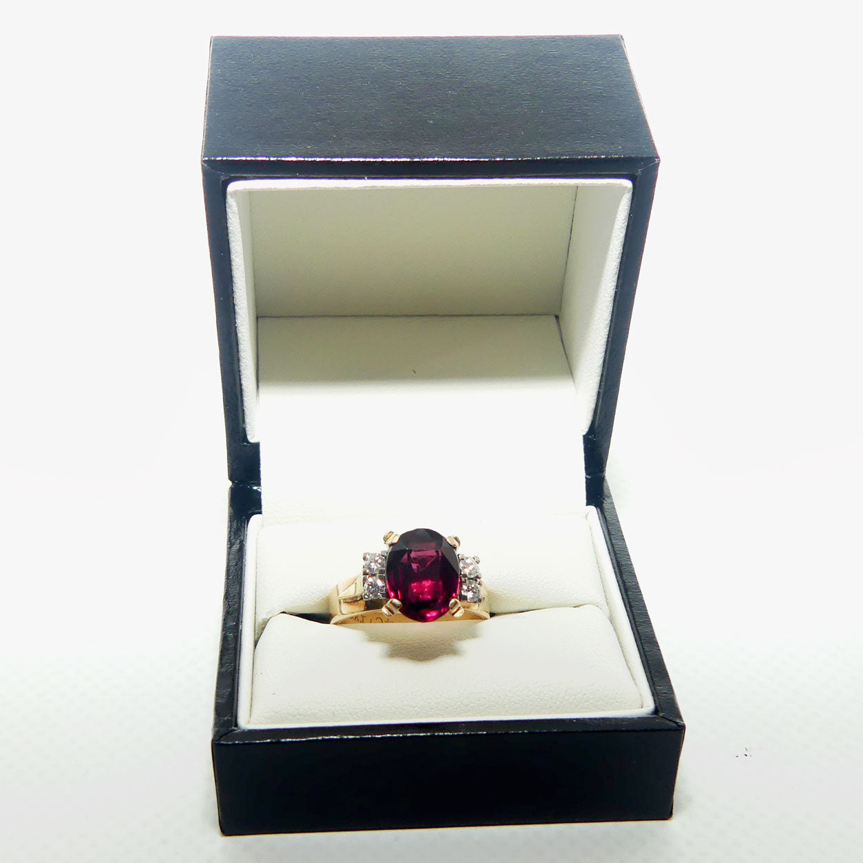 14ct Yellow and White Gold Almandine Garnet and 4 Diamond Dress Ring | Valued $7000