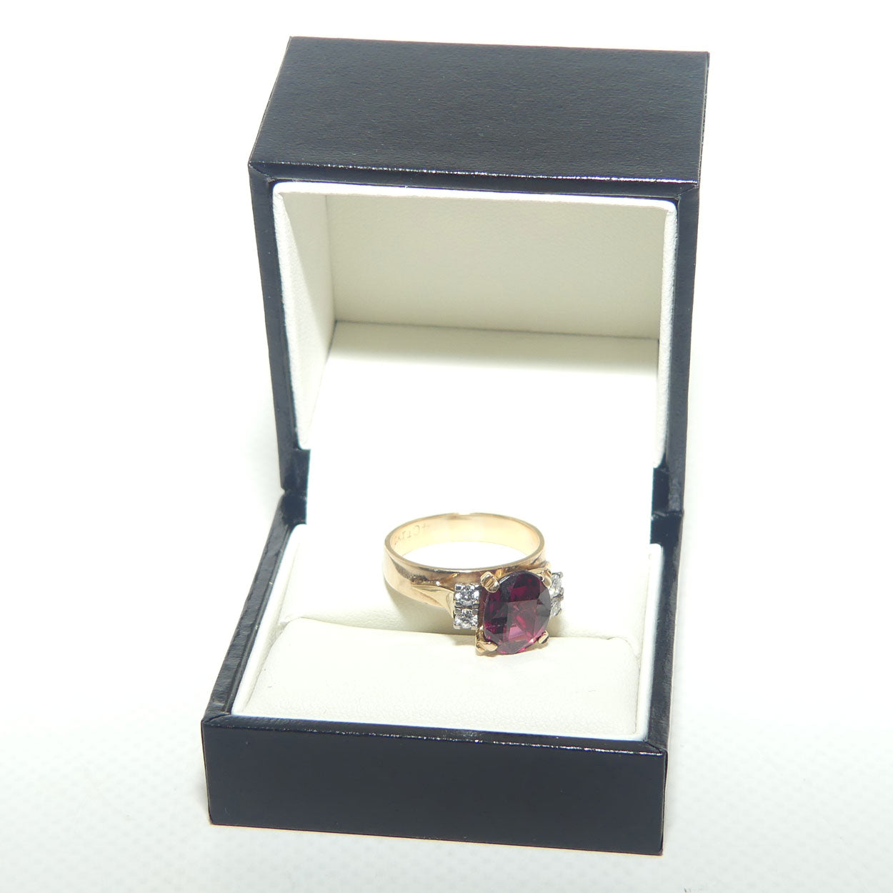 14ct Yellow and White Gold Almandine Garnet and 4 Diamond Dress Ring | Valued $7000