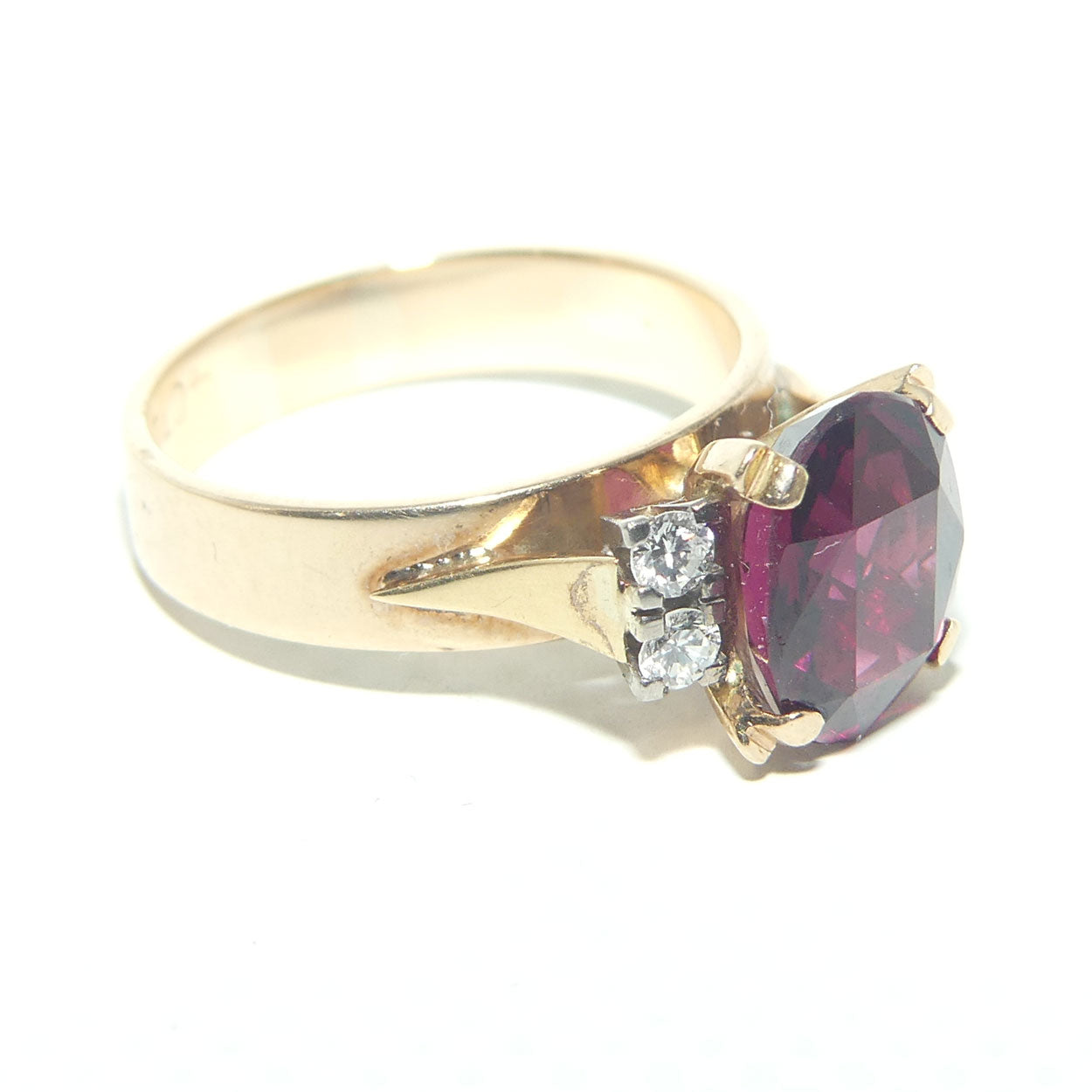 14ct Yellow and White Gold Almandine Garnet and 4 Diamond Dress Ring | Valued $7000