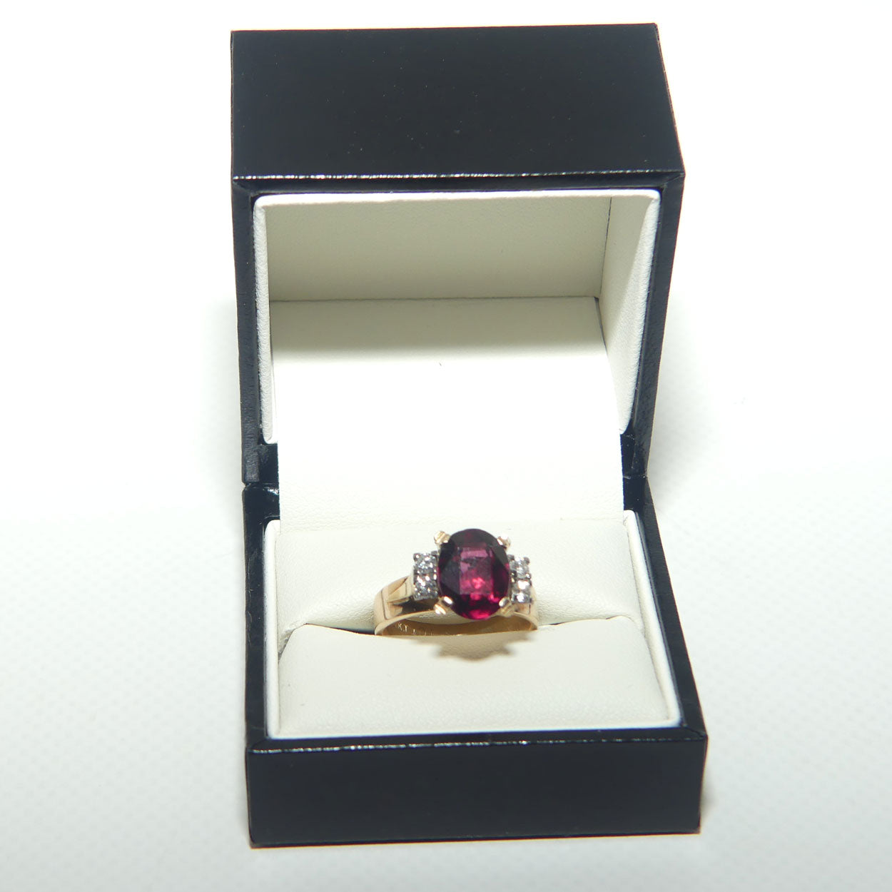 14ct Yellow and White Gold Almandine Garnet and 4 Diamond Dress Ring | Valued $7000