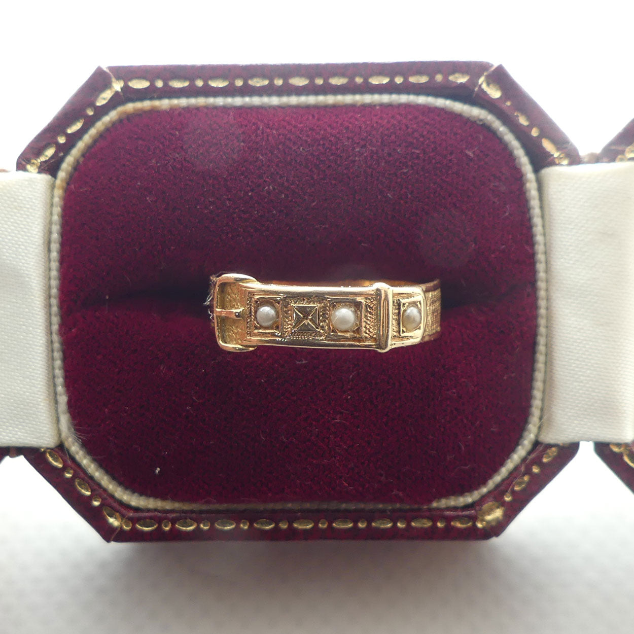 15ct Yellow Gold and Seed Pearl Buckle Ring | Antique | Valued $2200