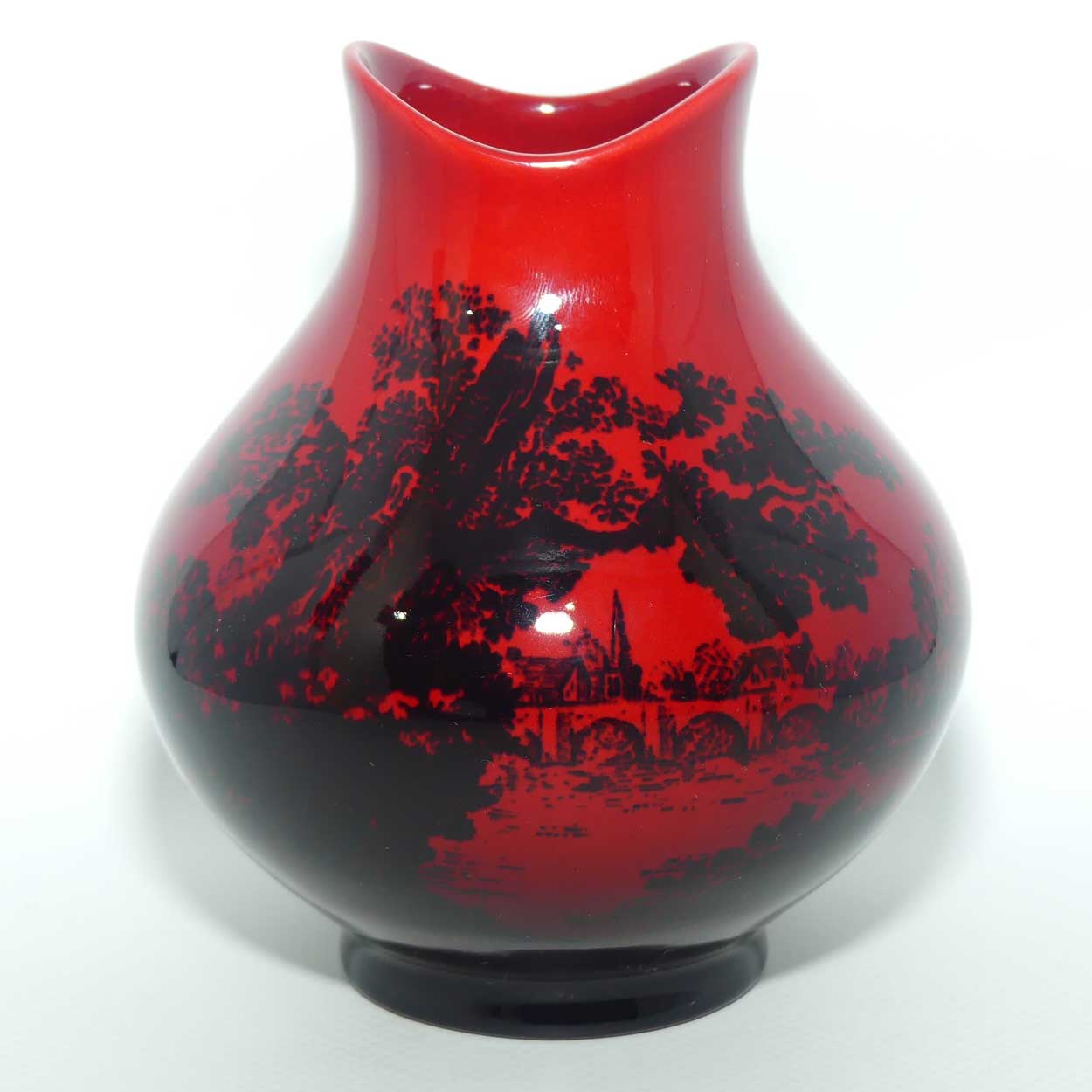 Royal Doulton Flambe Woodcut 1605 vase | Rural Church scene