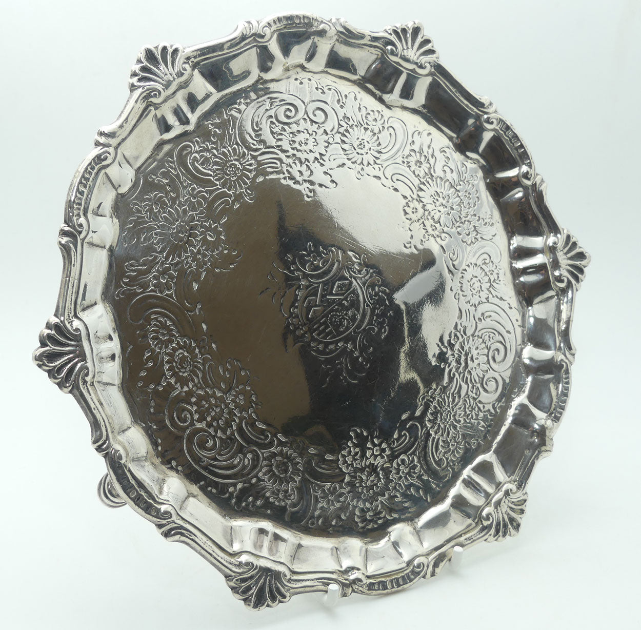 Georgian | Geo III | Sterling Silver shell and scroll waiter with original scratch weight | London 1768 | Ebenezer Coker