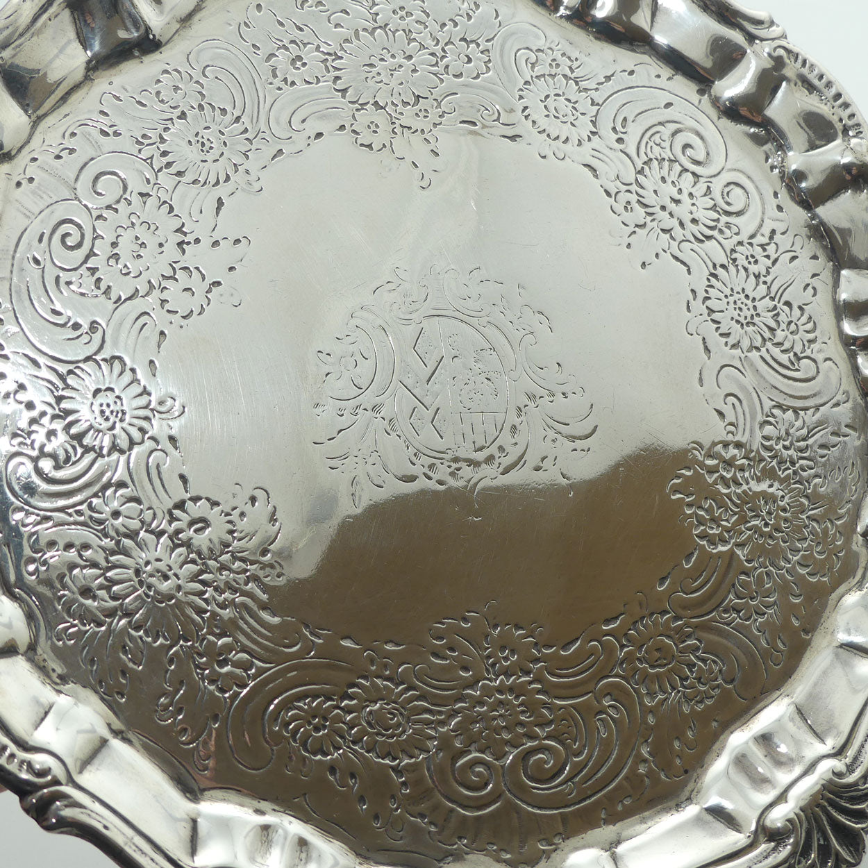 Georgian | Geo III | Sterling Silver shell and scroll waiter with original scratch weight | London 1768 | Ebenezer Coker