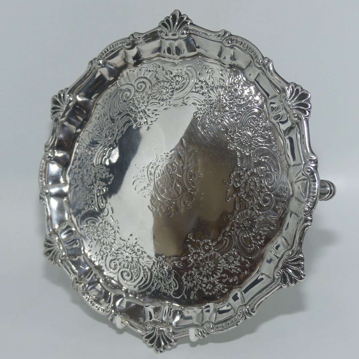 Georgian | Geo III | Sterling Silver shell and scroll waiter with original scratch weight | London 1768 | Ebenezer Coker