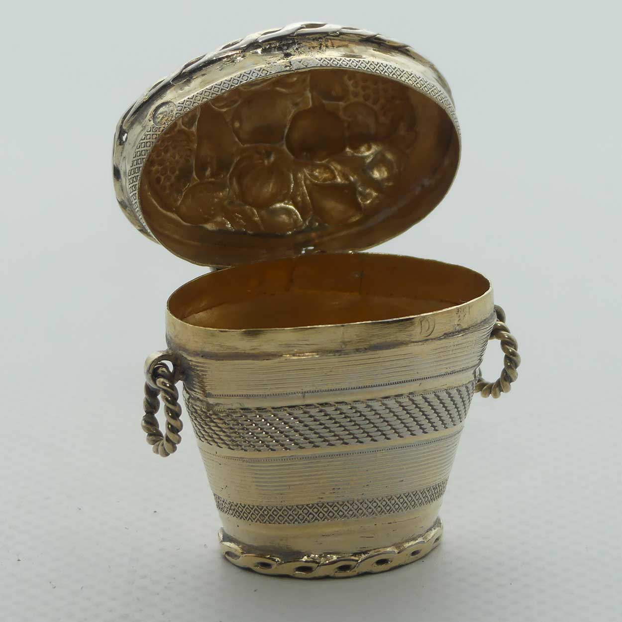 Vermeil on Dutch Silver .833 Basket of Fruit form peppermint box | Provincial Assay c.1838