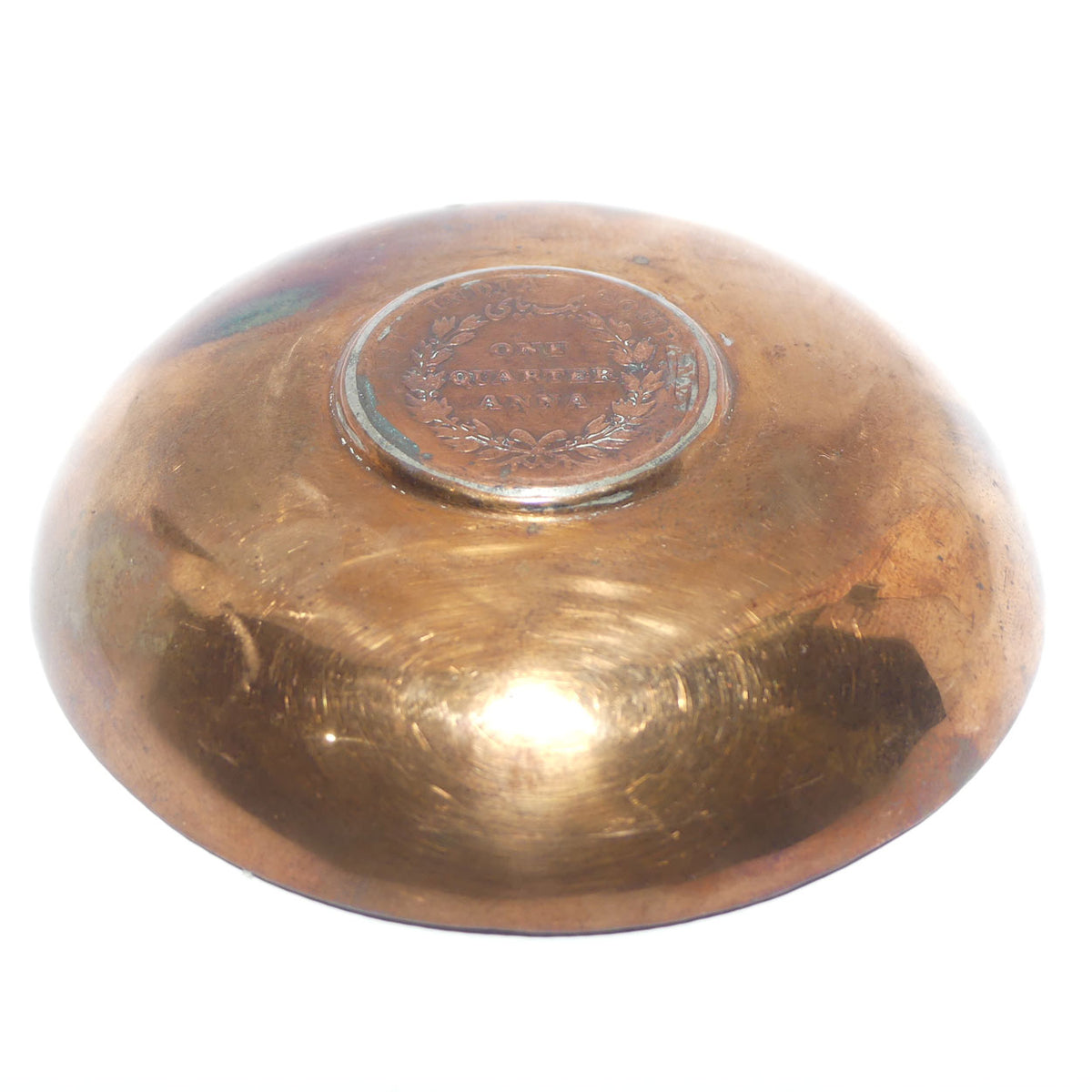 1835 East India Company Quarter Anna Coin set in Copper surround