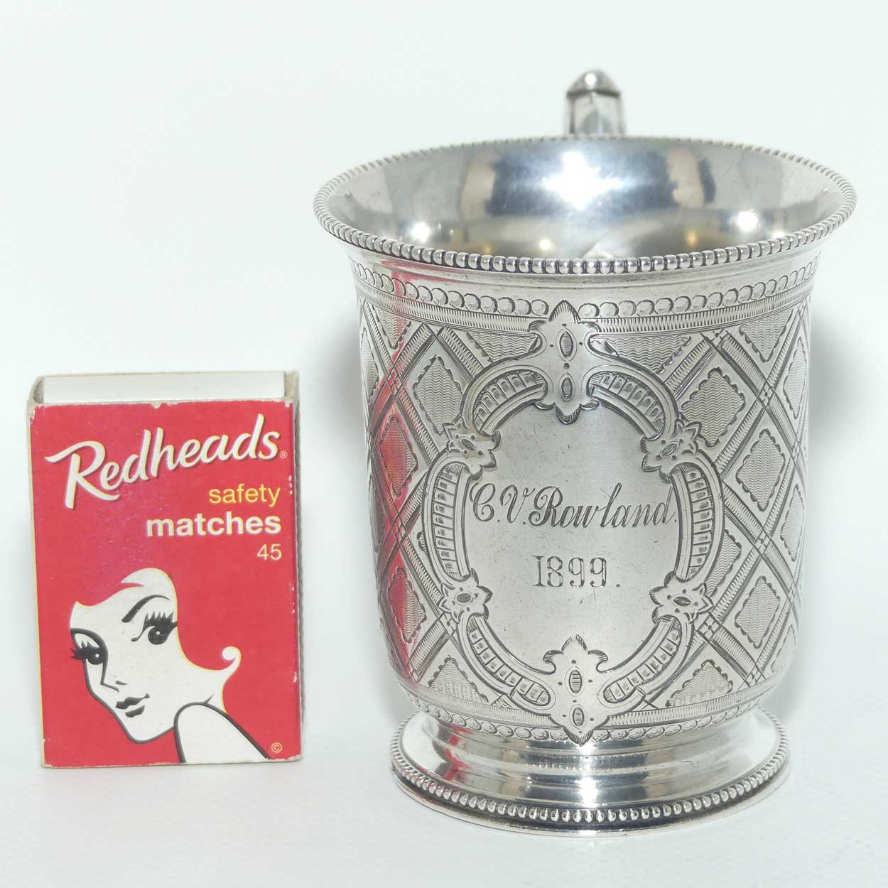 Superbly decorated Victorian era Sterling Silver Christening mug | London 1863 | Edward & John Barnard