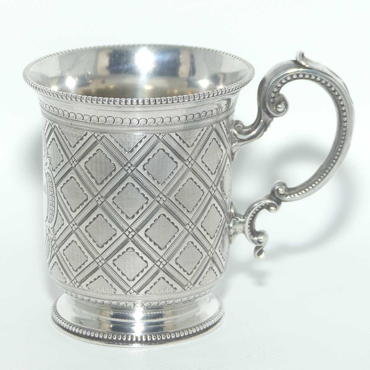 Superbly decorated Victorian era Sterling Silver Christening mug | London 1863 | Edward & John Barnard
