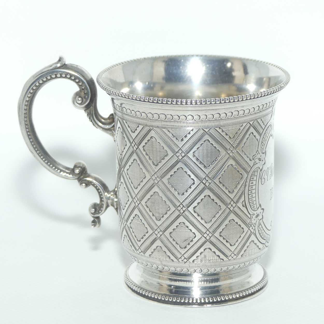 Superbly decorated Victorian era Sterling Silver Christening mug | London 1863 | Edward & John Barnard
