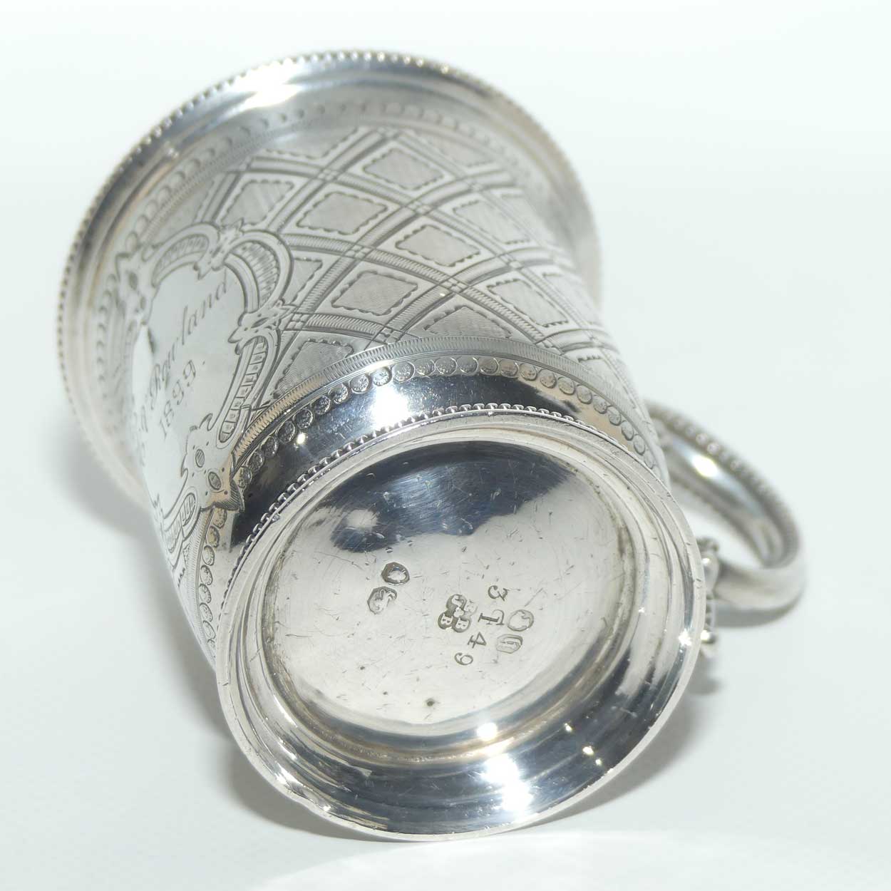 Superbly decorated Victorian era Sterling Silver Christening mug | London 1863 | Edward & John Barnard