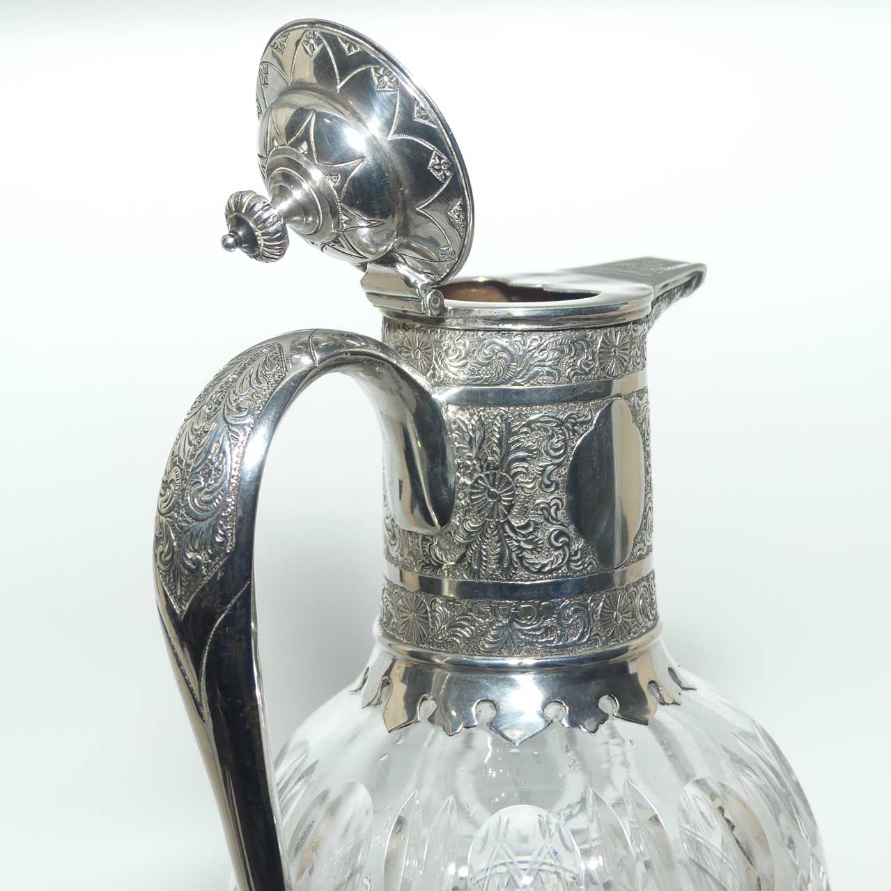 Victorian era Sterling Silver and Cut Crystal claret jug | London 1879