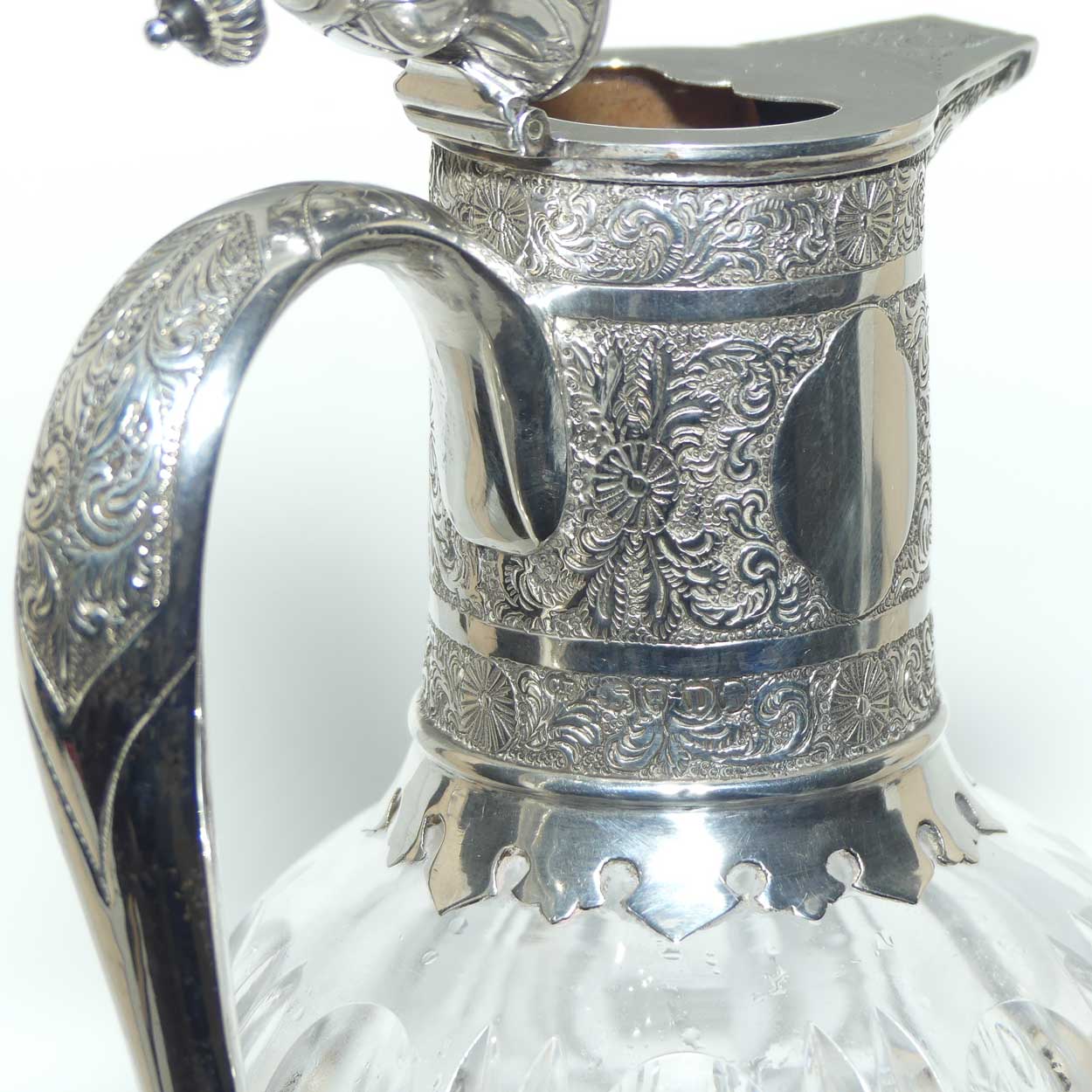 Victorian era Sterling Silver and Cut Crystal claret jug | London 1879