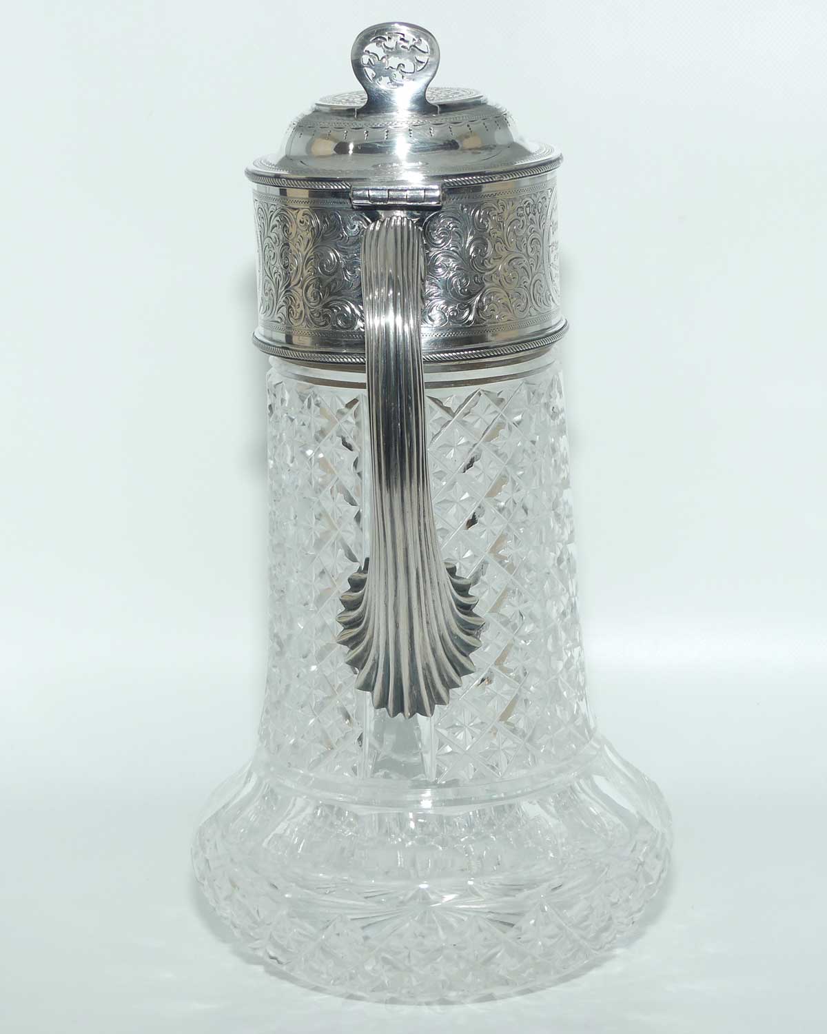 Victorian era Sterling Silver Bacchus spout and Cut Crystal claret jug | London 1882