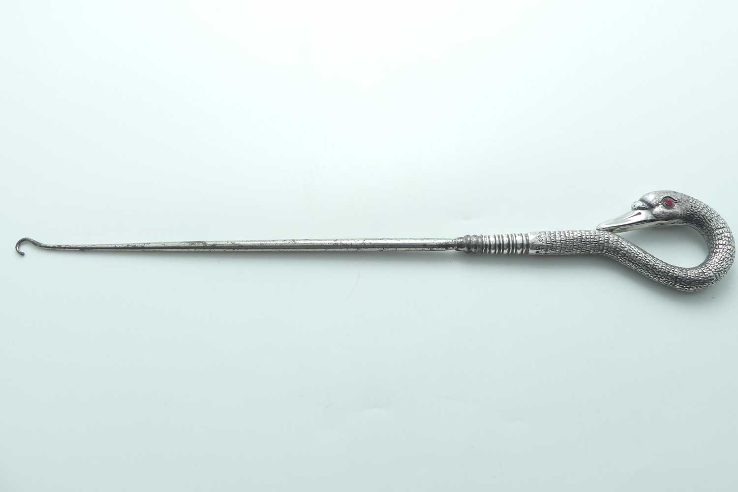 Victorian | Sterling Silver Swan figured head with enamel eyes Corset Hook | London 1889