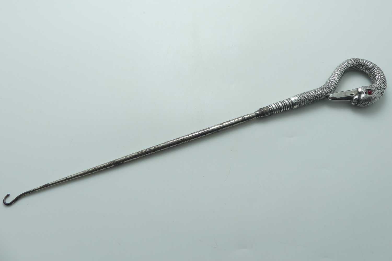 Victorian | Sterling Silver Swan figured head with enamel eyes Corset Hook | London 1889