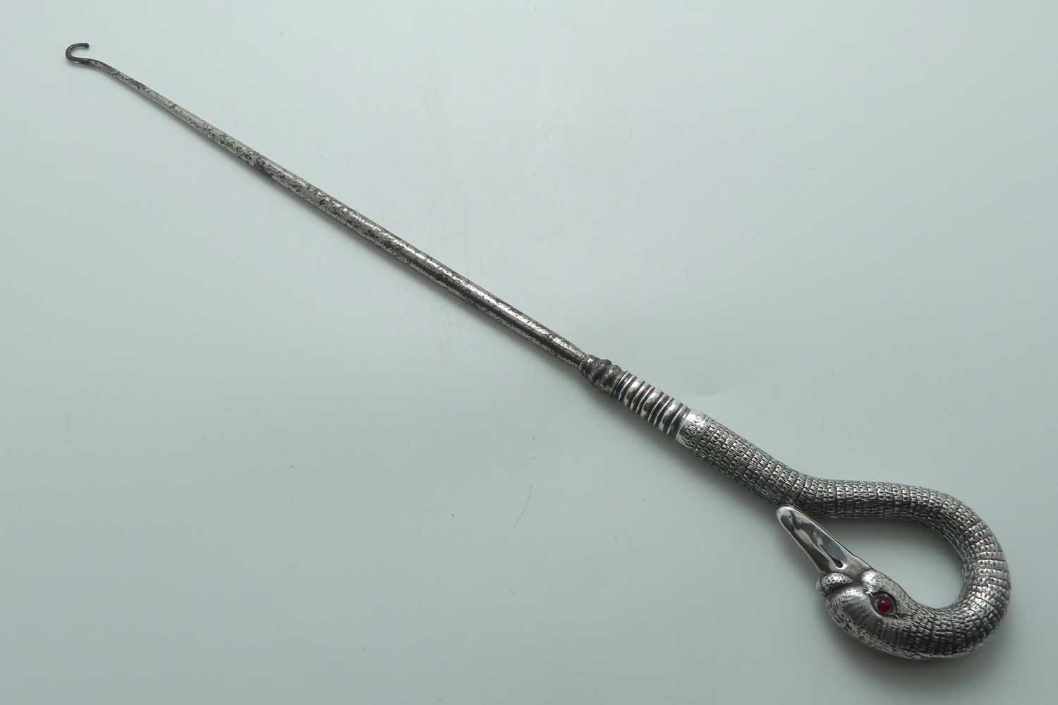 Victorian | Sterling Silver Swan figured head with enamel eyes Corset Hook | London 1889