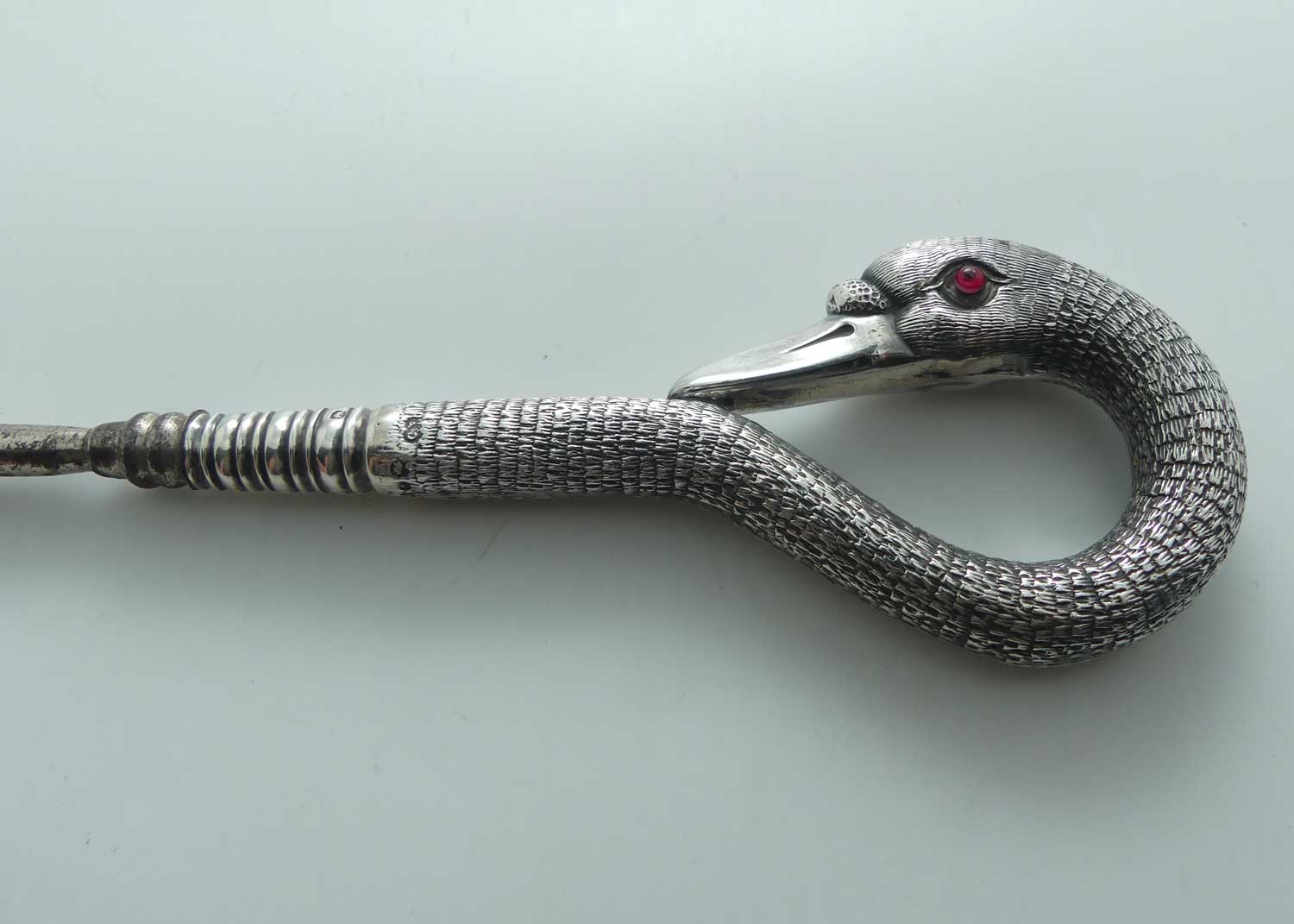 Victorian | Sterling Silver Swan figured head with enamel eyes Corset Hook | London 1889
