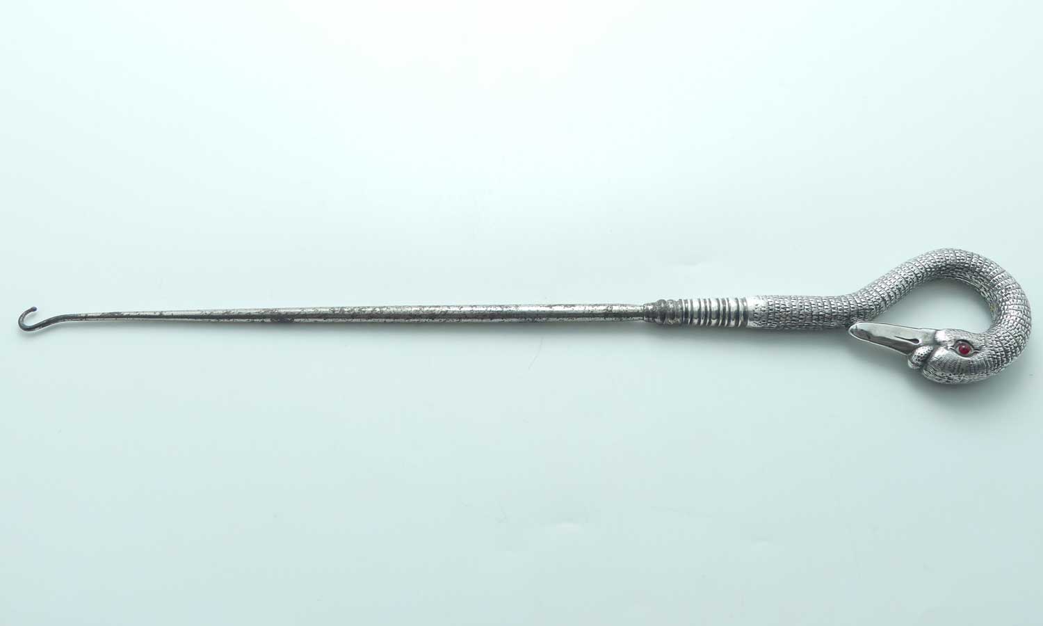 Victorian | Sterling Silver Swan figured head with enamel eyes Corset Hook | London 1889