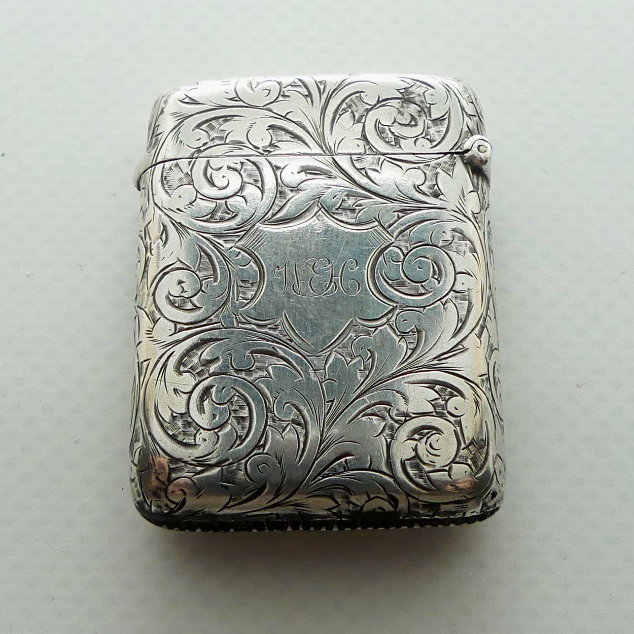 Decorated and Monogrammed Sterling Silver Vesta Case | Birmingham 1889 | 20.9gms