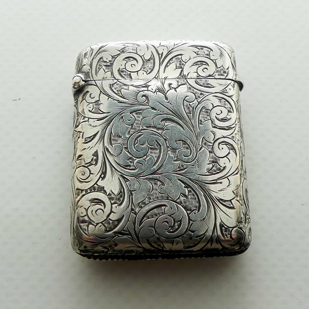 Decorated and Monogrammed Sterling Silver Vesta Case | Birmingham 1889 | 20.9gms