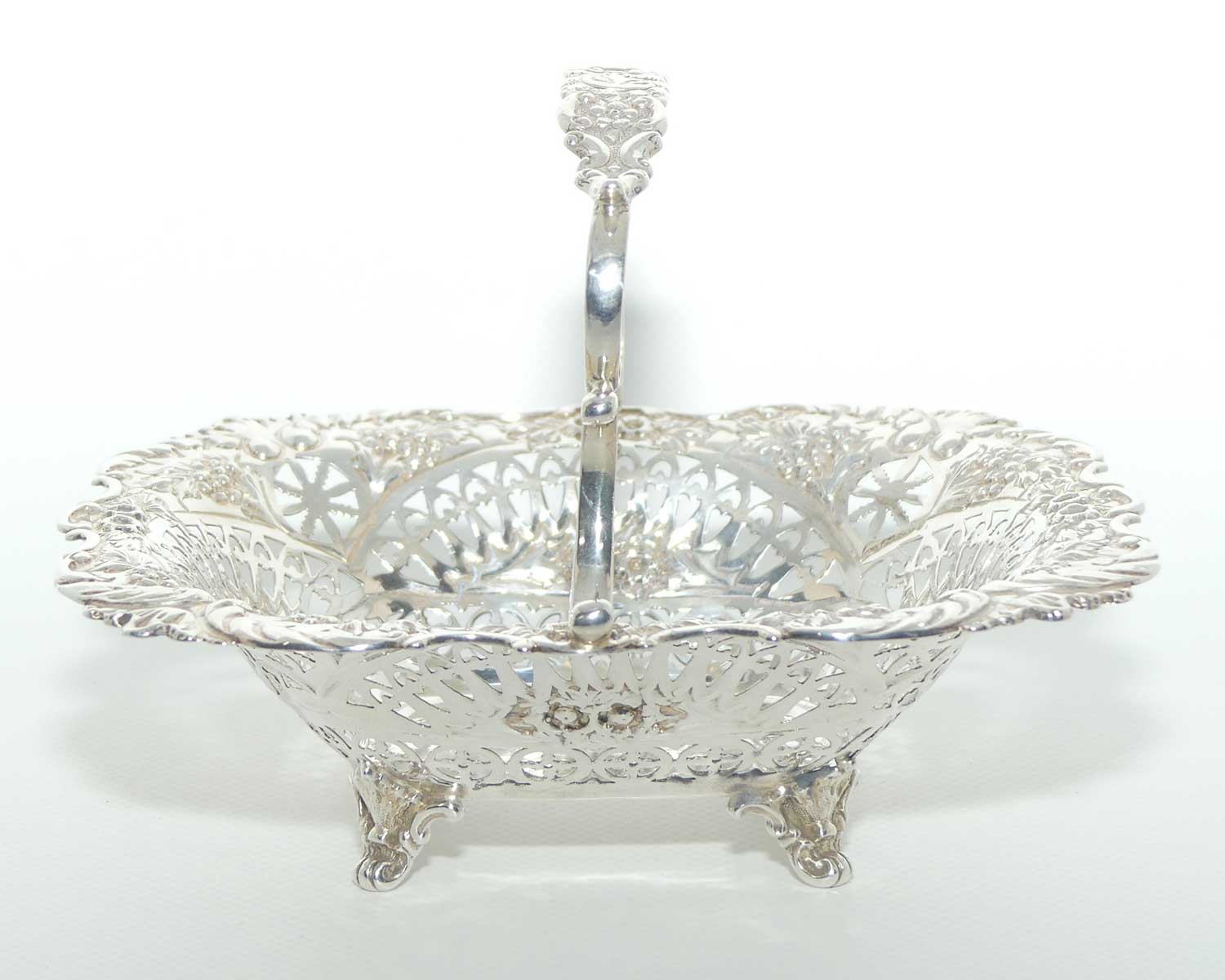 Late Victorian Sterling Silver pierced gallery with fixed handle bon bon basket | Sheffield 1894 | 185g