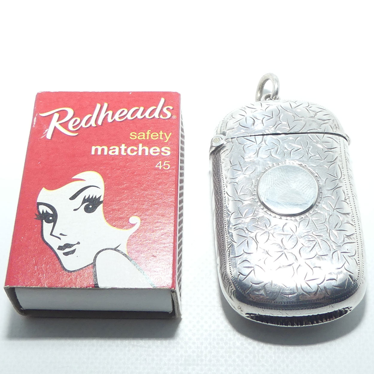 Bright Cut decoration Sterling Silver Vesta Case | Birmingham 1898
