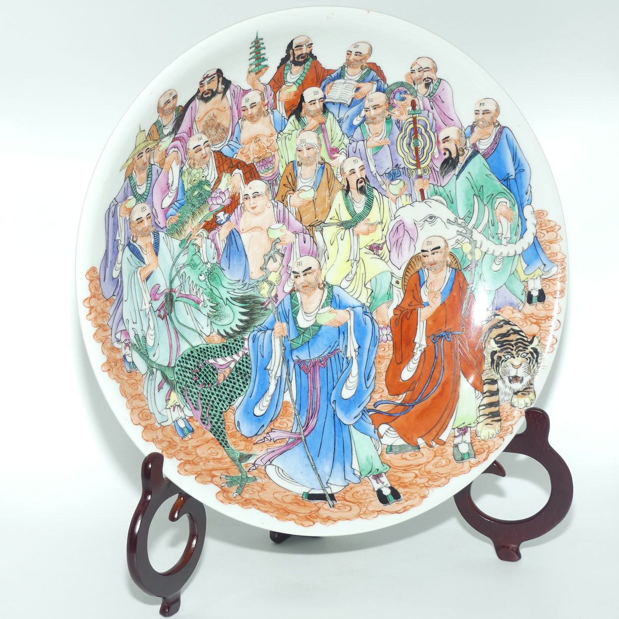 Chinese handpainted Eighteen Luohans | Arhats bowl with Qianlong Mark