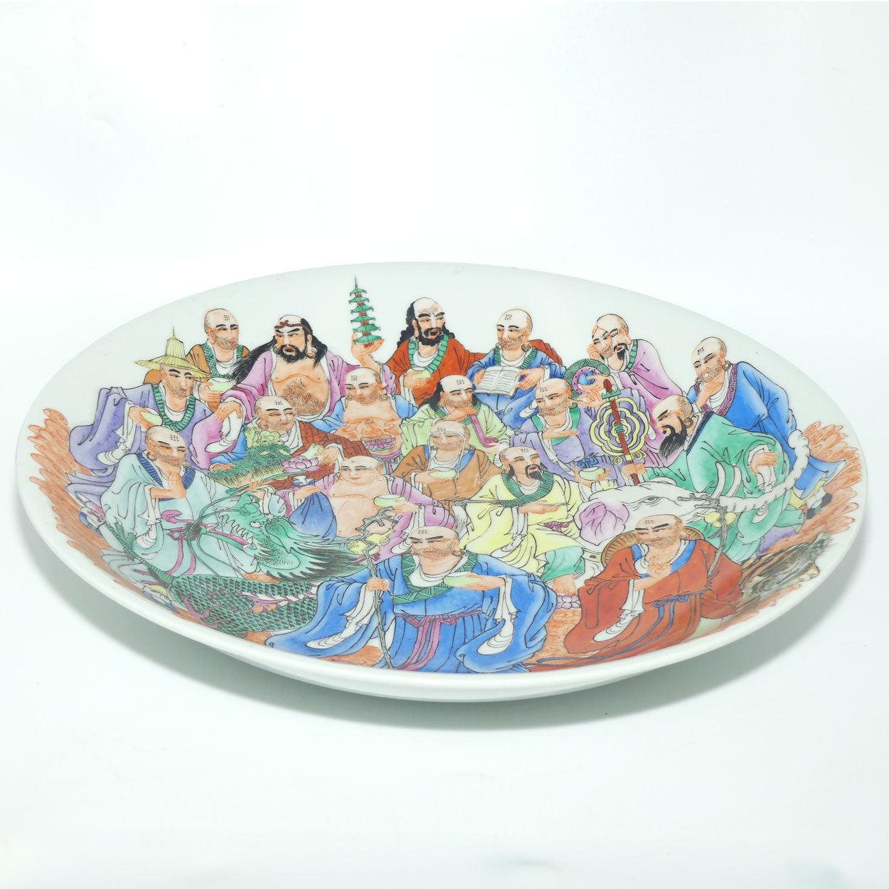 Chinese handpainted Eighteen Luohans | Arhats bowl with Qianlong Mark