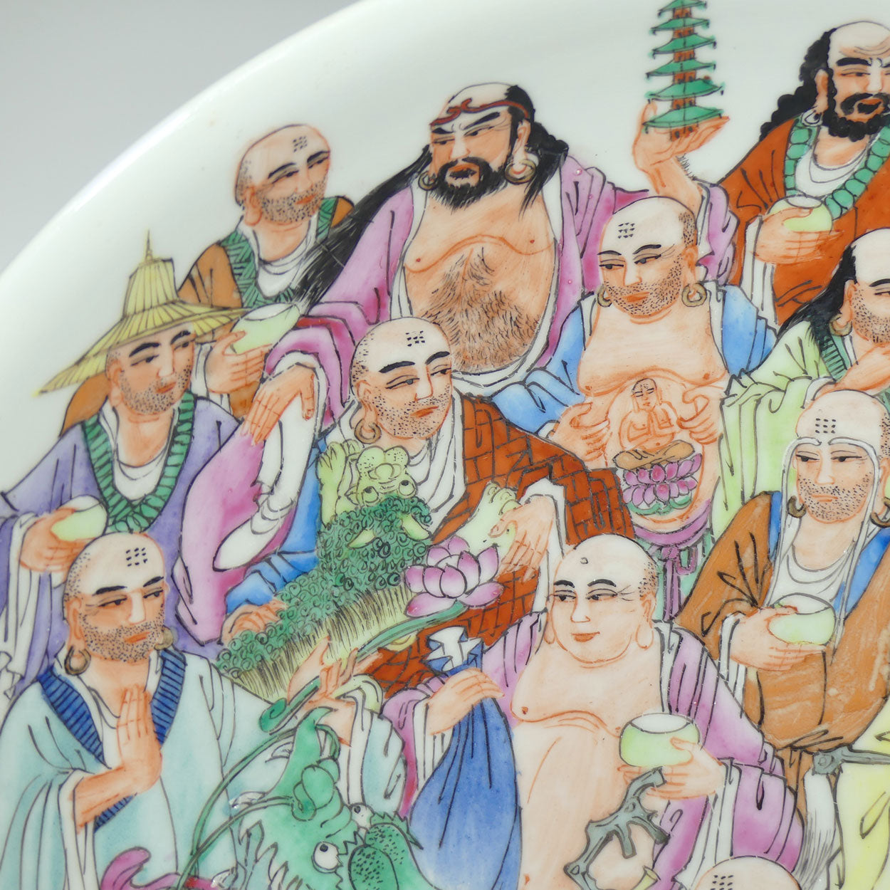 Chinese handpainted Eighteen Luohans | Arhats bowl with Qianlong Mark