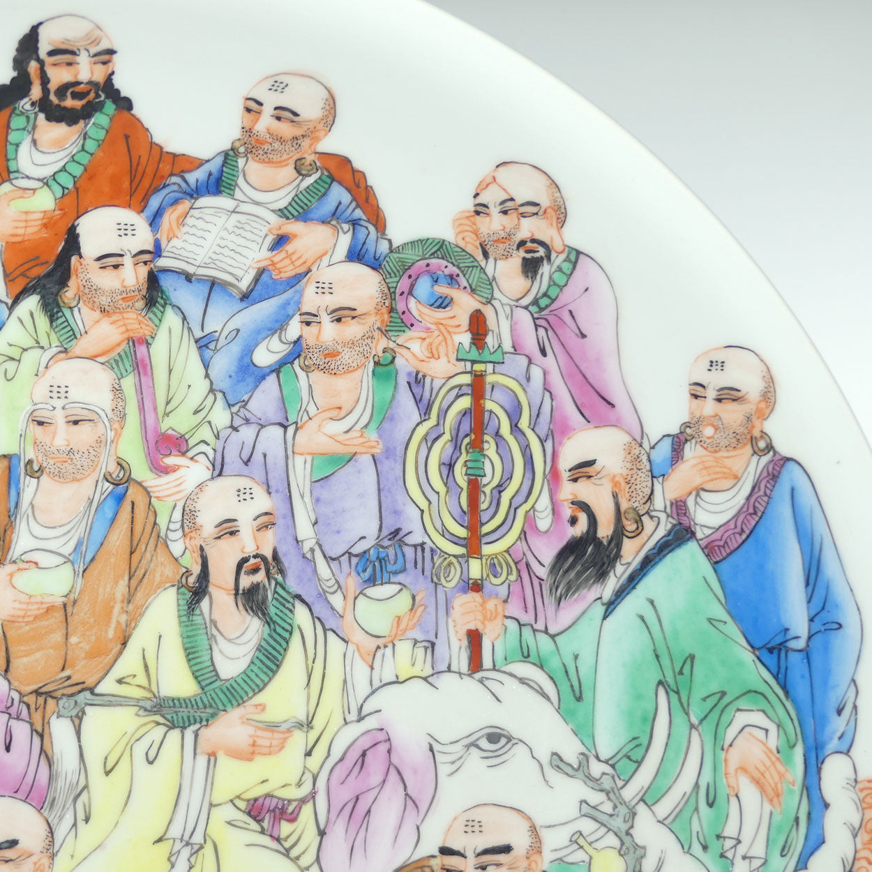 Chinese handpainted Eighteen Luohans | Arhats bowl with Qianlong Mark