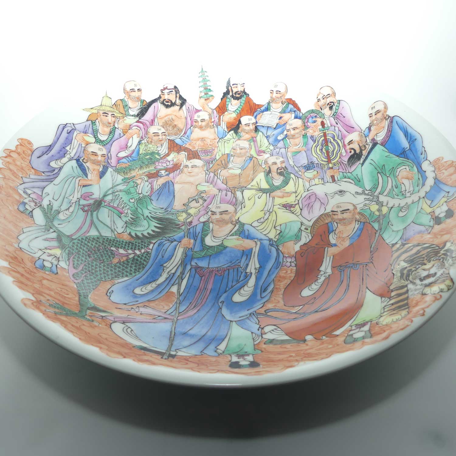 Chinese handpainted Eighteen Luohans | Arhats bowl with Qianlong Mark